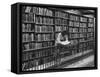 Woman Reading Book Among Shelves on Balcony in American History Room in New York Public Library-Alfred Eisenstaedt-Framed Stretched Canvas