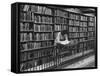 Woman Reading Book Among Shelves on Balcony in American History Room in New York Public Library-Alfred Eisenstaedt-Framed Stretched Canvas