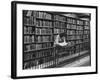 Woman Reading Book Among Shelves on Balcony in American History Room in New York Public Library-Alfred Eisenstaedt-Framed Photographic Print