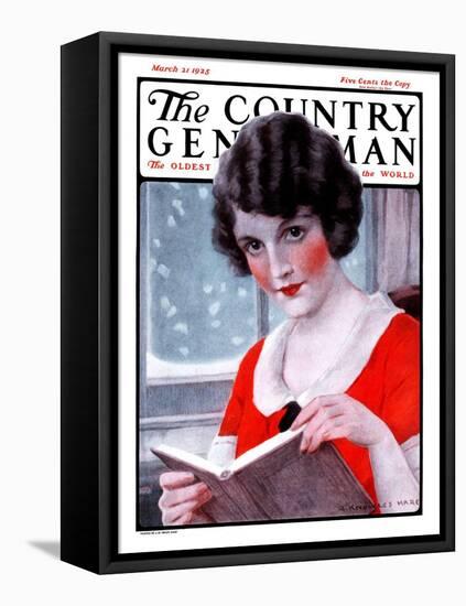 "Woman Reading Book," Country Gentleman Cover, March 21, 1925-J. Knowles Hare-Framed Stretched Canvas