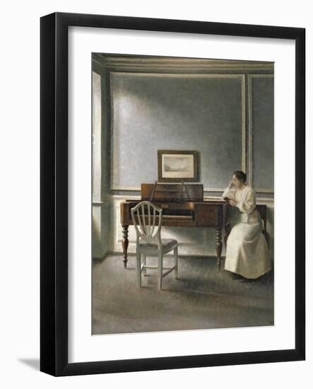 Woman Reading by a Piano, 1907-Vilhelm Hammershoi-Framed Premium Giclee Print