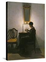 Woman Reading by Candlelight, 1908-Peter Vilhelm Ilsted-Stretched Canvas