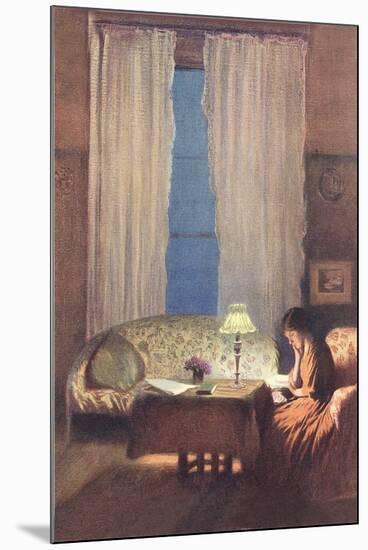 Woman Reading by Lamplight-null-Mounted Art Print