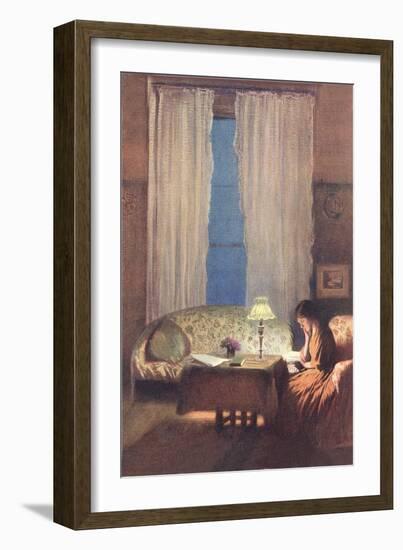 Woman Reading by Lamplight-null-Framed Art Print