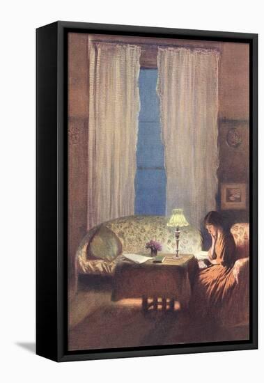 Woman Reading by Lamplight-null-Framed Stretched Canvas
