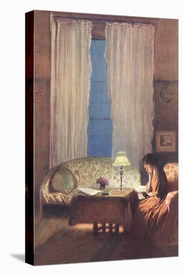 Woman Reading by Lamplight-null-Stretched Canvas