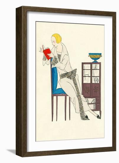 Woman Reading, Fashion Illustration-null-Framed Art Print