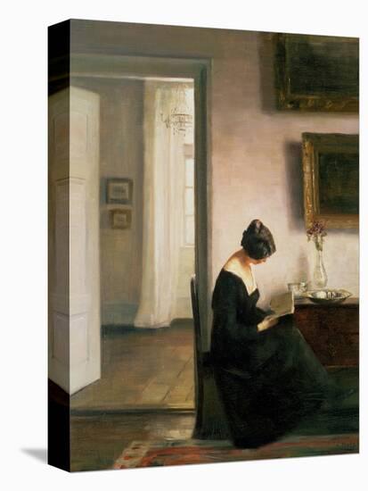 Woman Reading in an Interior-Carl Holsoe-Stretched Canvas