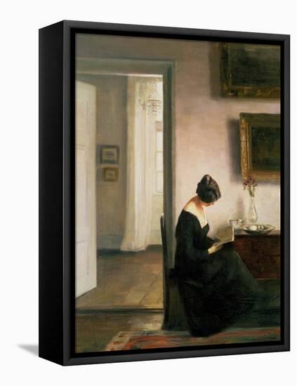 Woman Reading in an Interior-Carl Holsoe-Framed Stretched Canvas