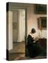 Woman Reading in an Interior-Carl Holsoe-Stretched Canvas