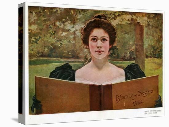 Woman Reading, Magazine Plate, Spain, 1902-null-Stretched Canvas