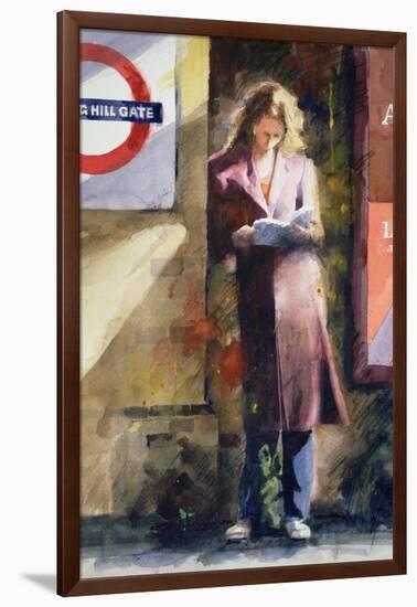 Woman Reading on Notting Hill Gate Platform-John Lidzey-Framed Giclee Print