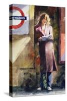 Woman Reading on Notting Hill Gate Platform-John Lidzey-Stretched Canvas