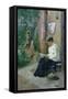 Woman Reading Outside the Door of the House-null-Framed Stretched Canvas