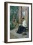 Woman Reading Outside the Door of the House-null-Framed Giclee Print