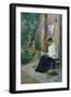 Woman Reading Outside the Door of the House-null-Framed Giclee Print