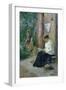 Woman Reading Outside the Door of the House-null-Framed Giclee Print