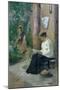 Woman Reading Outside the Door of the House-null-Mounted Giclee Print