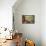 Woman Reading Plans in Living Room, Retro-null-Framed Stretched Canvas displayed on a wall