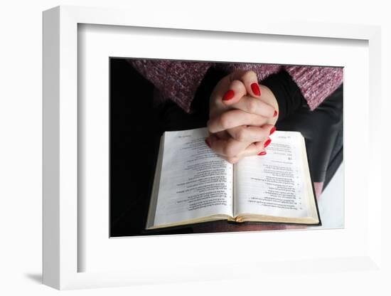 Woman reading the Bible at home, France, Europe-Godong-Framed Photographic Print