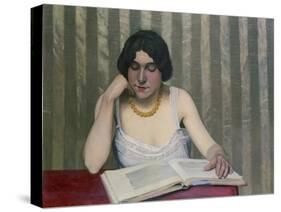 Woman Reading with Yellow Necklace, 1912-Félix Vallotton-Stretched Canvas