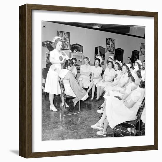 Woman Receiving Curls at a Beauty School, 1940S-Nina Leen-Framed Photographic Print