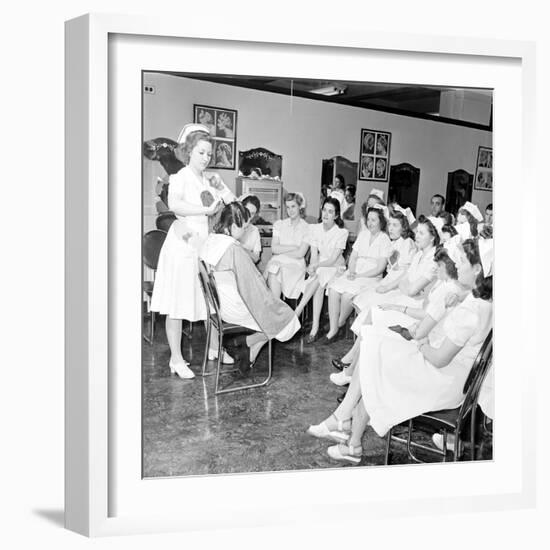 Woman Receiving Curls at a Beauty School, 1940S-Nina Leen-Framed Photographic Print