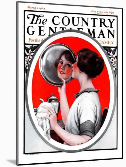 "Woman Reflected in Silver Tray," Country Gentleman Cover, March 1, 1924-Katherine R. Wireman-Mounted Giclee Print