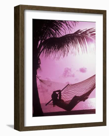 Woman Relaxing in a Hammock on the Beach at Sunset-Bill Bachmann-Framed Photographic Print