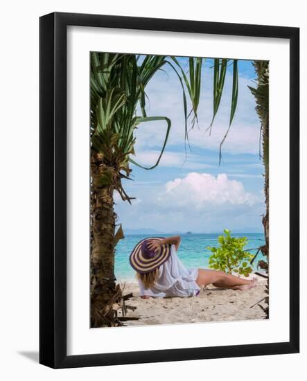 Woman Relaxing on the Beach in Thailand-Netfalls-Framed Photographic Print