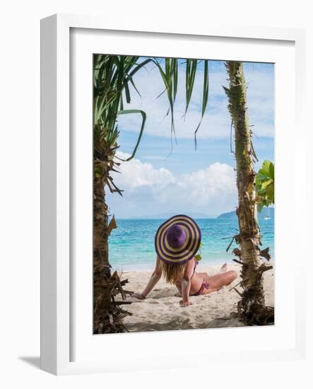 Woman Relaxing on the Beach in Thailand-Netfalls-Framed Photographic Print