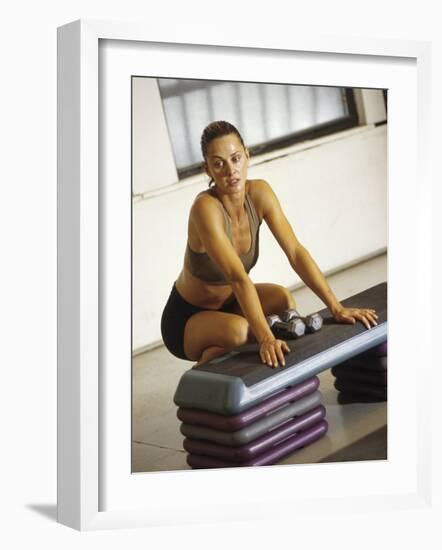 Woman Resting after Working Out in Gym, New York, New York, USA-null-Framed Photographic Print