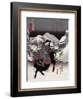 Woman Riding a Bull with a Village in the Background, Japanese Wood-Cut Print-Lantern Press-Framed Art Print