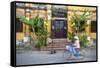 Woman Riding Bicycle Past Restaurant, Hoi an (Unesco World Heritage Site), Quang Ham, Vietnam-Ian Trower-Framed Stretched Canvas