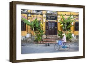 Woman Riding Bicycle Past Restaurant, Hoi an (Unesco World Heritage Site), Quang Ham, Vietnam-Ian Trower-Framed Photographic Print