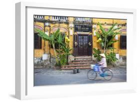 Woman Riding Bicycle Past Restaurant, Hoi an (Unesco World Heritage Site), Quang Ham, Vietnam-Ian Trower-Framed Photographic Print