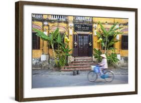 Woman Riding Bicycle Past Restaurant, Hoi an (Unesco World Heritage Site), Quang Ham, Vietnam-Ian Trower-Framed Photographic Print