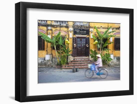Woman Riding Bicycle Past Restaurant, Hoi an (Unesco World Heritage Site), Quang Ham, Vietnam-Ian Trower-Framed Photographic Print