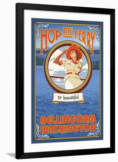 Woman Riding Ferry, Bellingham, Washington-Lantern Press-Framed Art Print