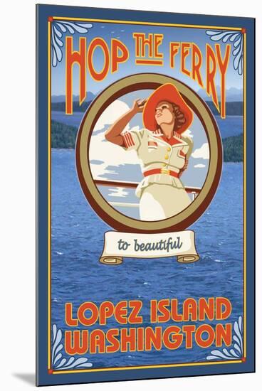 Woman Riding Ferry, Lopez Island, Washington-Lantern Press-Mounted Art Print