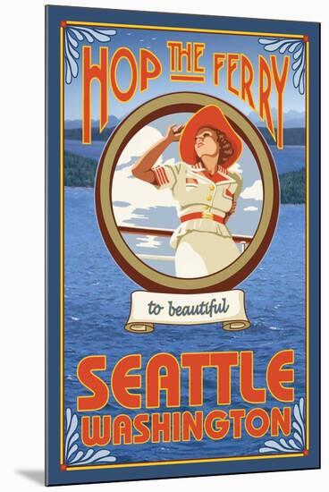 Woman Riding Ferry, Seattle, Washington-Lantern Press-Mounted Art Print