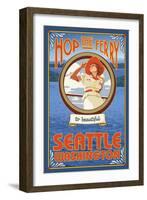 Woman Riding Ferry, Seattle, Washington-Lantern Press-Framed Art Print