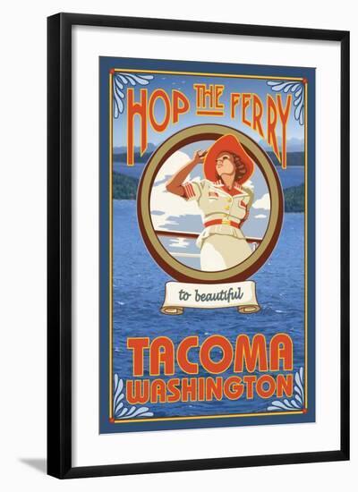 Woman Riding Ferry, Tacoma, Washington-Lantern Press-Framed Art Print