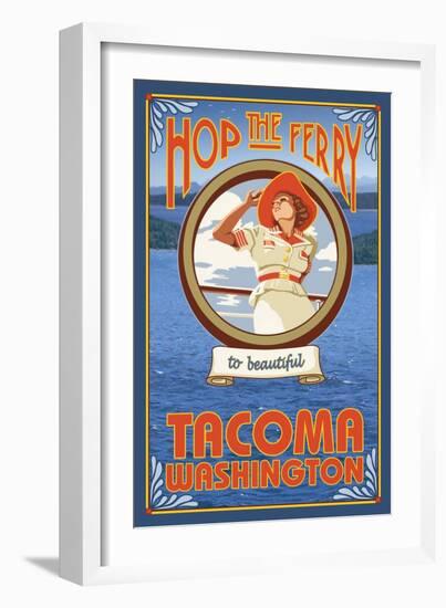 Woman Riding Ferry, Tacoma, Washington-Lantern Press-Framed Art Print