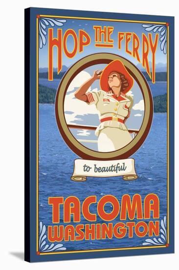 Woman Riding Ferry, Tacoma, Washington-Lantern Press-Stretched Canvas