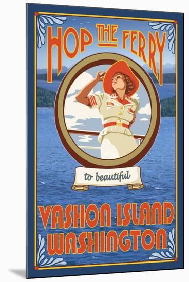 Woman Riding Ferry, Vashon Island, Washington-Lantern Press-Mounted Art Print