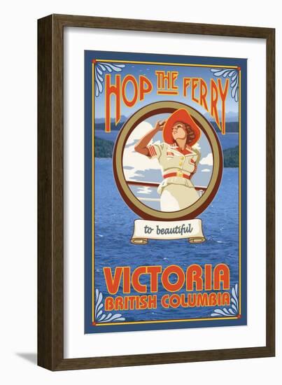 Woman Riding Ferry, Victoria, BC Canada-Lantern Press-Framed Art Print