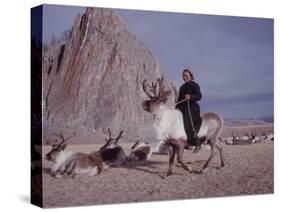 Woman Riding One of Her Reindeer in Outer Mongolia-Howard Sochurek-Stretched Canvas