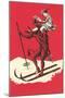 Woman Riding Skiing Devil-null-Mounted Art Print