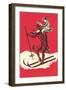 Woman Riding Skiing Devil-null-Framed Art Print